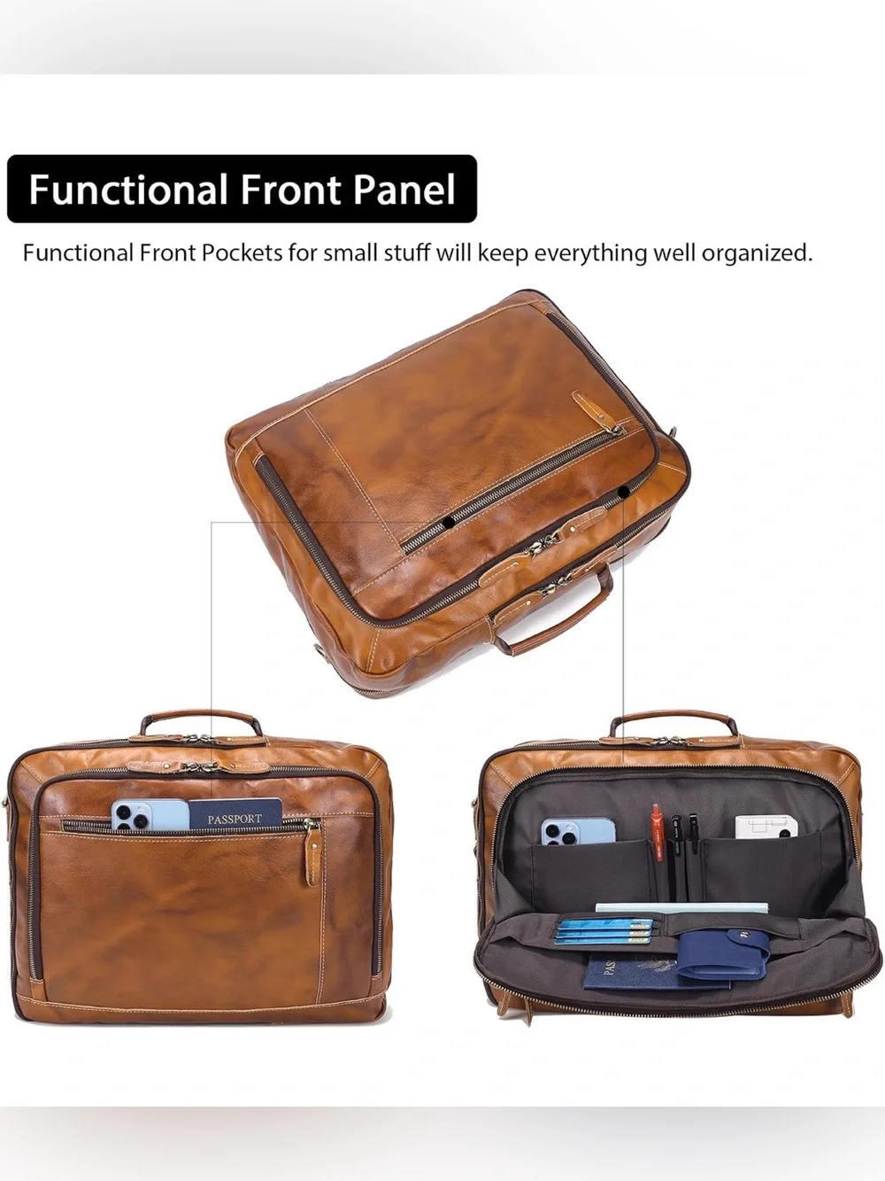 Lannsyne Vintage Genuine Leather Backpack 17” Laptop Expandable Briefcase Bag